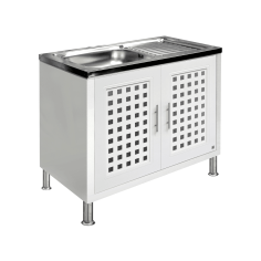 King Kitchen Counter With Stainless Sink Garcia White (with Baseboard)